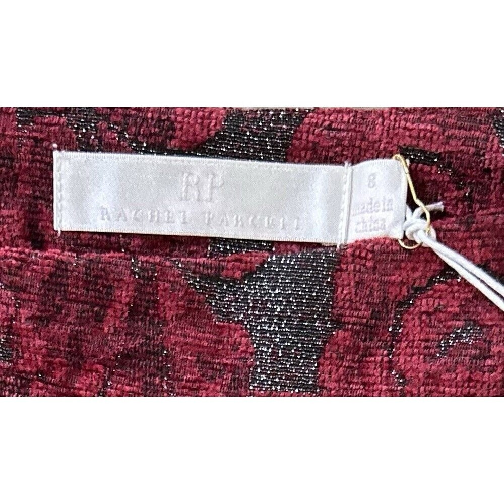 Rachel Parcell Jacquard Floral High Low Ruffle Hem Skirt Burgundy Gray Sz 8 - Picture 7 of 10